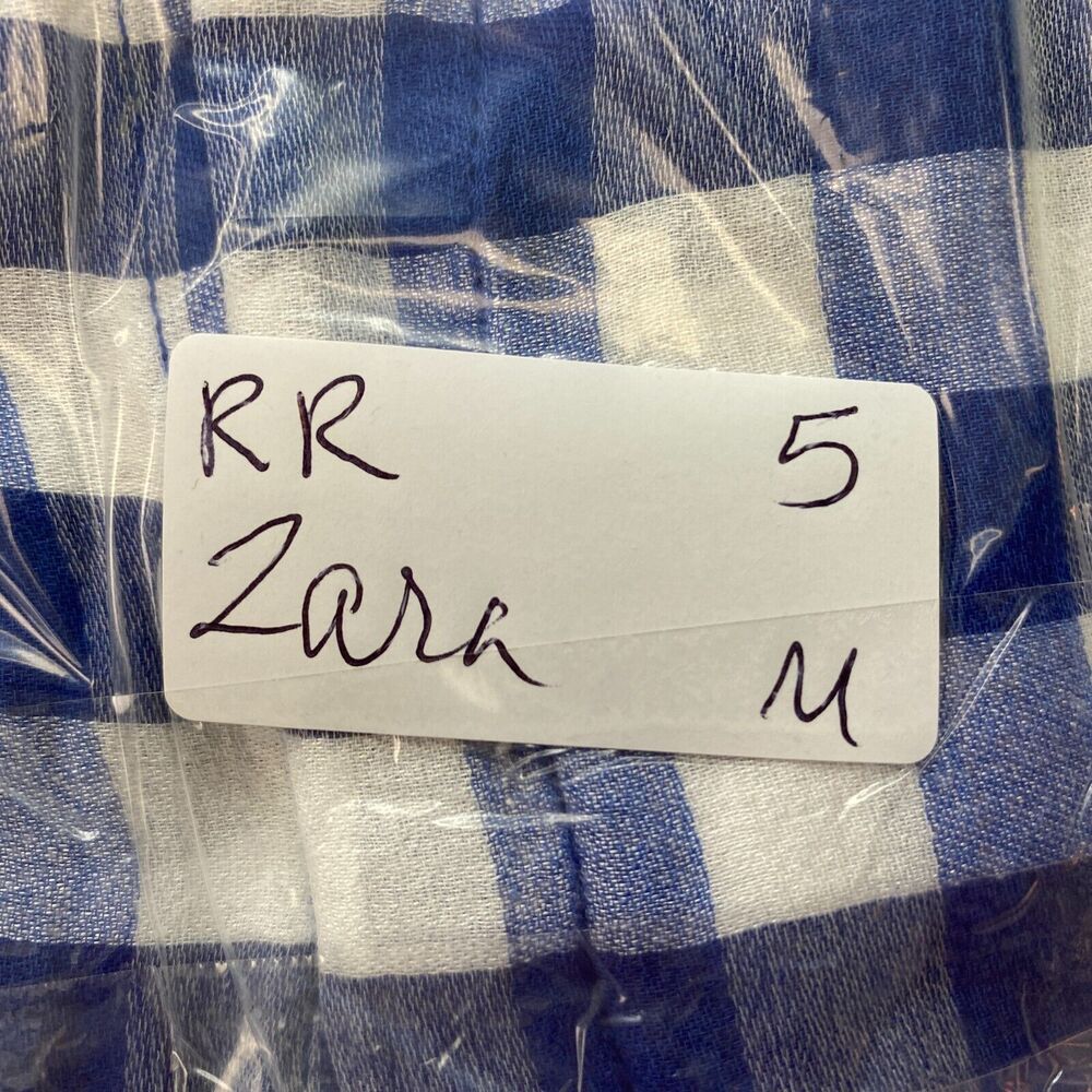 Zara‎ Basic Top Medium Womens Buffalo Plaid Button Up Pocket Silky Blue White - Picture 13 of 13